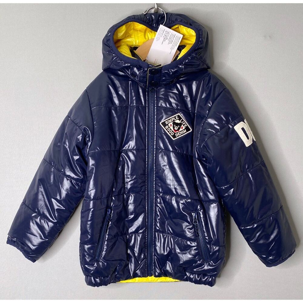 NWT Miki House Puffer Jacket Reversible Blue/Yellow Boys 5/5T 120 cm